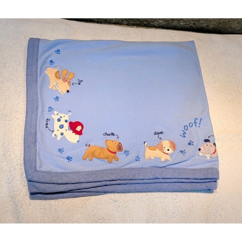 Carters Baby 5 Dogs Joe Fred Charlie Dave Mike Blue Stripe Blanket Lovey Baby